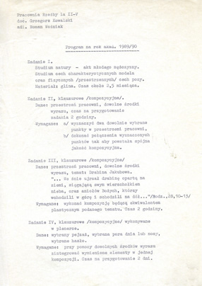 Program na rok akademicki 1989/90 