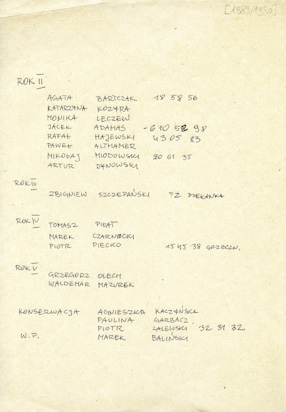 A list of students, 1989/90 academic year 