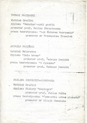 A leaflet accompanying the exhibition of works by participants in the Zdzisław Czermański\\\'s contest for the best graduation work at the Academy of Fine Arts in Warsaw in 1989 
