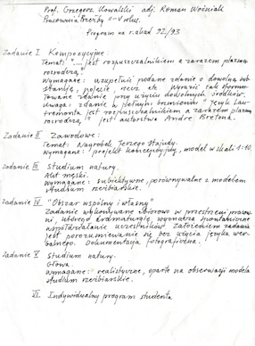 Program na rok akademicki 1992/93 