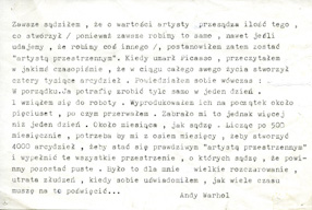 Cytat powieszony w pracowni przez Grzegorza Kowalskiego i Artura Żmijewskiego 