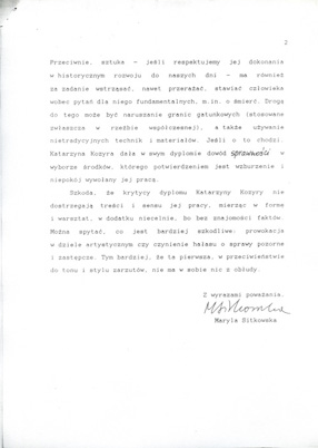 Maryla Sitkowska, list do Gazety Wyborczej 