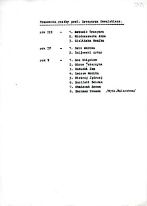Lista studentów, rok akademicki 1993/94 
