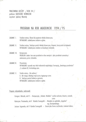 Program na rok akademicki 1994/95 