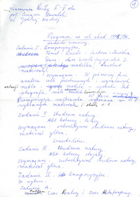 Program na rok akademicki 1995/96 