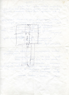 A drawing on the reverse of notes on assignments for the winter term in the academic year 1995/1996 