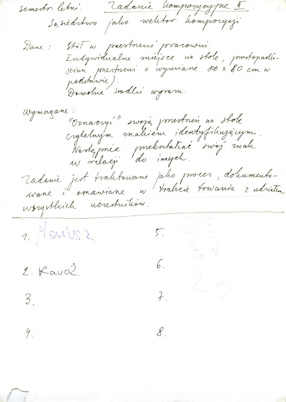 Treść zadania „Sąsiedztwo jako wektor kompozycji”, semestr letni, rok akademicki 1995/96 