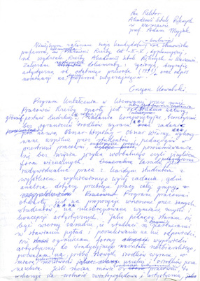A draft of Grzegorz Kowalski\\\'s letter to rector Prof. Adam Myjak 