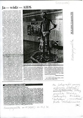 Kserokopia wycinków prasowych dotyczących wystawy „Ja i AIDS“ 