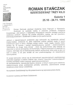 A leaflet accompanying Roman Stańczak\\\'s \\\