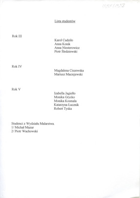 Lista studentów, rok akademicki 1997/98 