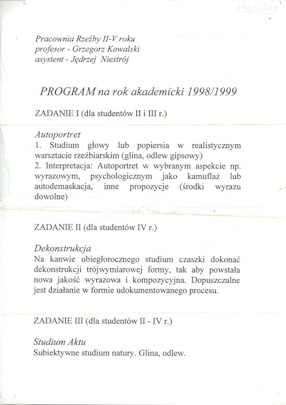 Program na rok akademicki 1998/99 