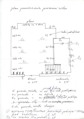 An attachment to Grzegorz Kowalski’s letter concerning the video studio: a sketch of the studio 