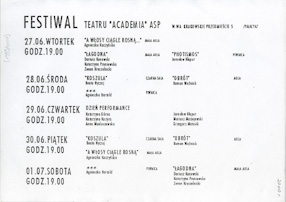 Program of Academy Theatre ASP’s festiwal, 2000 