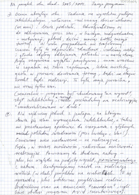Grzegorz Kowalski, notatki na temat programu pracowni w roku akademickim 2003/2004 