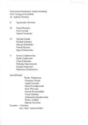 Lista studentów, rok akademicki 2003/04 