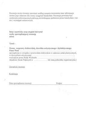 A document concerning the issue of Professor Grzegorz Kowalski’s appointment to be Łukasz Kosela’s thesis advisor during his PhD studiess 