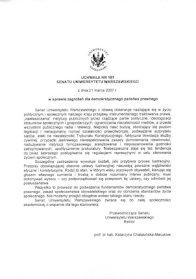University of Warsaw Senate Resolution no.181 