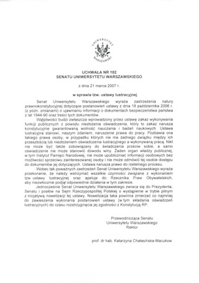 University of Warsaw Senate Resolution no.182 