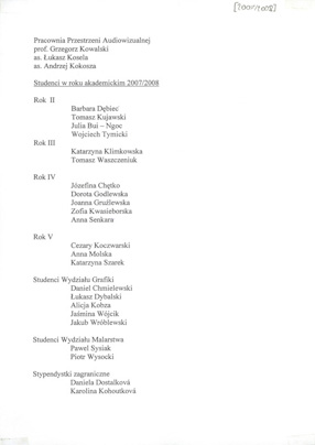 Lista studentów, rok akademicki 2007/08 