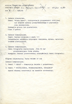 Program na rok akademicki 1984/85 