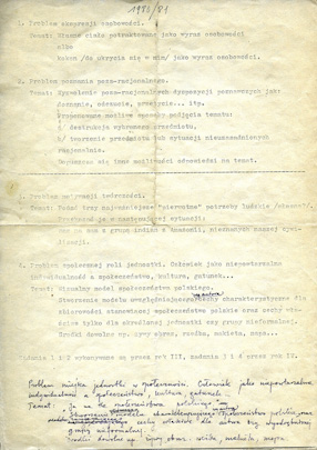 Program na rok akademicki 1980/81 