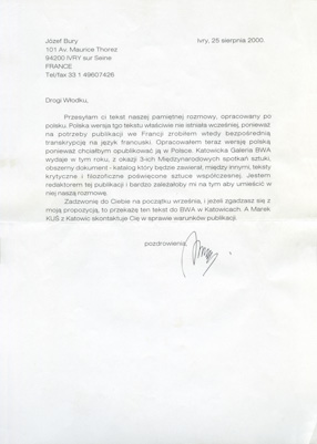Józef Bury\\\'s letter, 2000 
