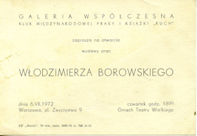 An invitation to the exhibition at Współczesna Gallery in Warsaw, 1972 