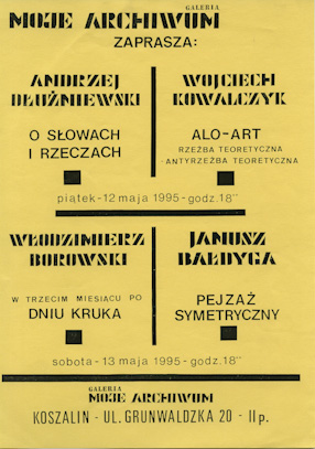 Poster promoting the exhibition in Moje Archiwum Gallery, 1995 