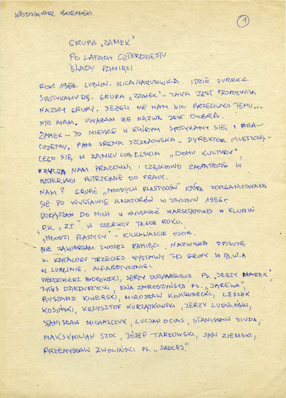 Text by Włodzmierz Borowski about Zamek Group 