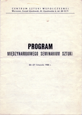 International Art Seminar programme, CCA in Warsaw, 1988 
