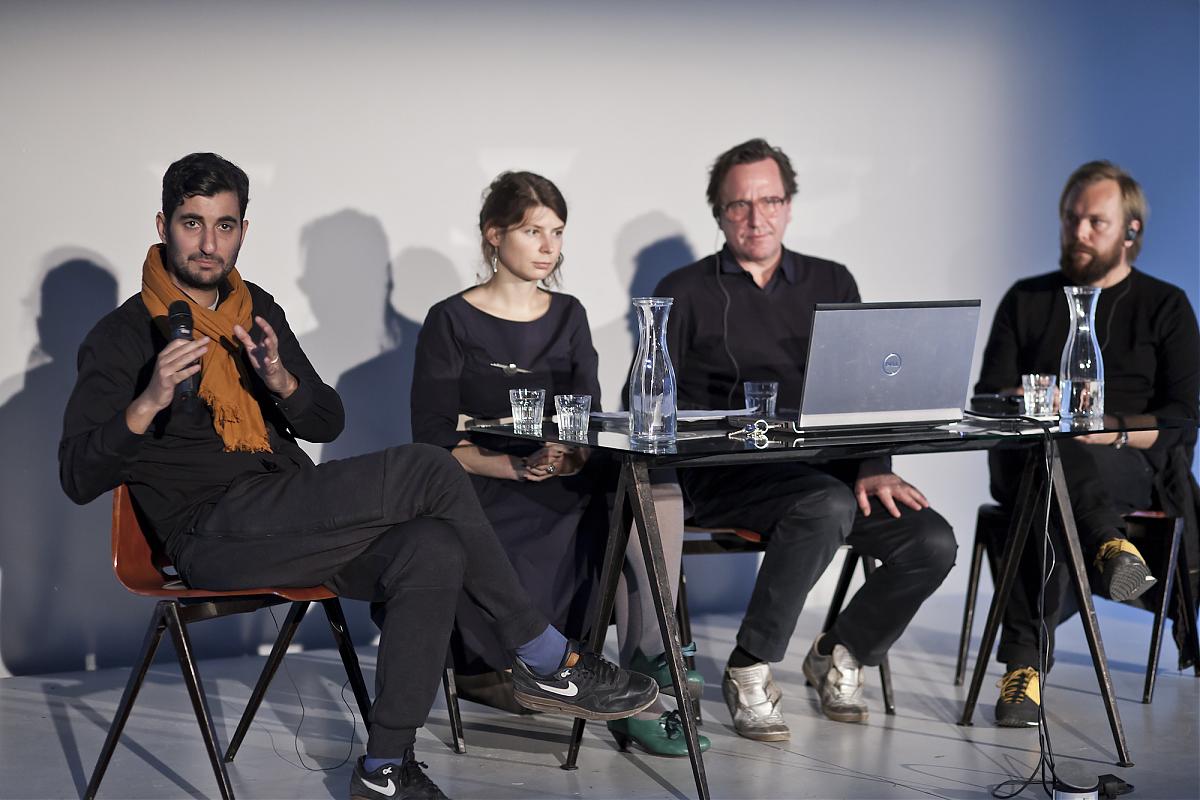 Joanna Kusiak talks to Arno Brandlhuber, Marcin Mostafa and Marcin Garbacki, photo: Bartosz Stawiarski