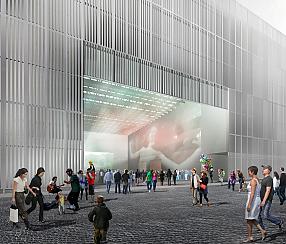 Rendering of the Museum of Modern Art and the TR Warszawa theatre’s project by Thomas Phifer and Partners. View of the Great Hall of TR Warszawa theatre